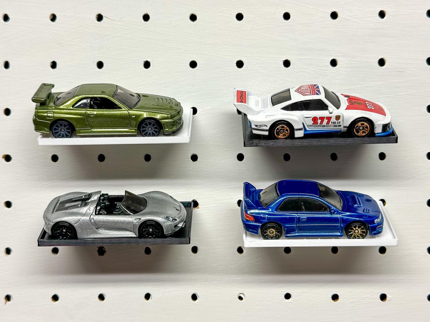 Angled Diecast Car Shelves for 1" Pegboard - Set of 10