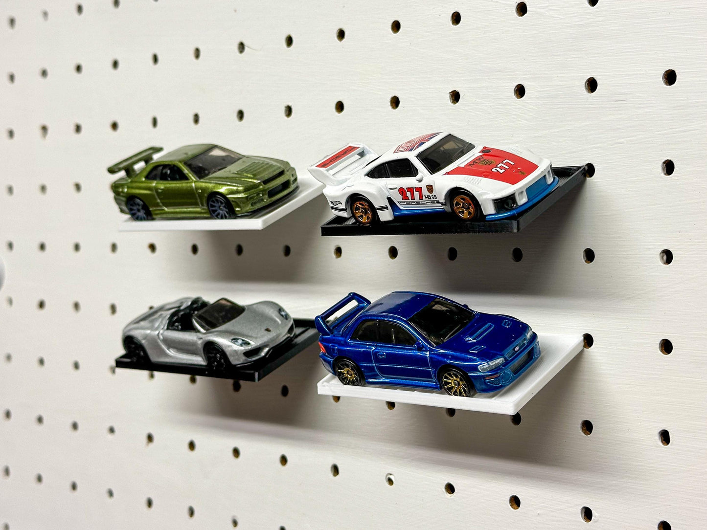 Angled Diecast Car Shelves for 1" Pegboard - Set of 10