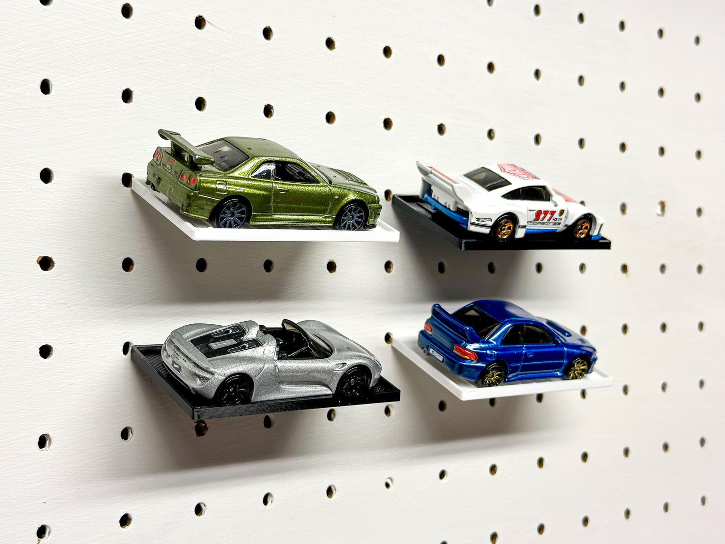 Angled Diecast Car Shelves for 1" Pegboard - Set of 10